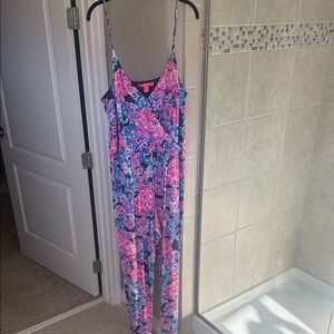 Lilly Pulitzer Dante Jumpsuit in the High Tide Navy Turtle Amazement Size XL